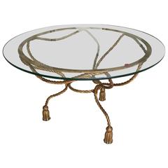 Italian Gilded Metal Occasional Table with Glass Top