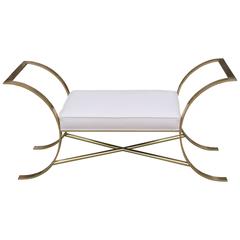 Brass and Leather Modernist Bench