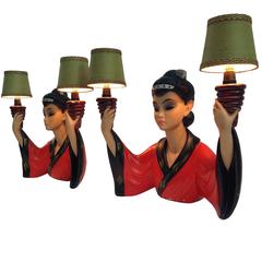 Pair of Ultra Chic and Rare Wall Lamps, Signed S. Melani