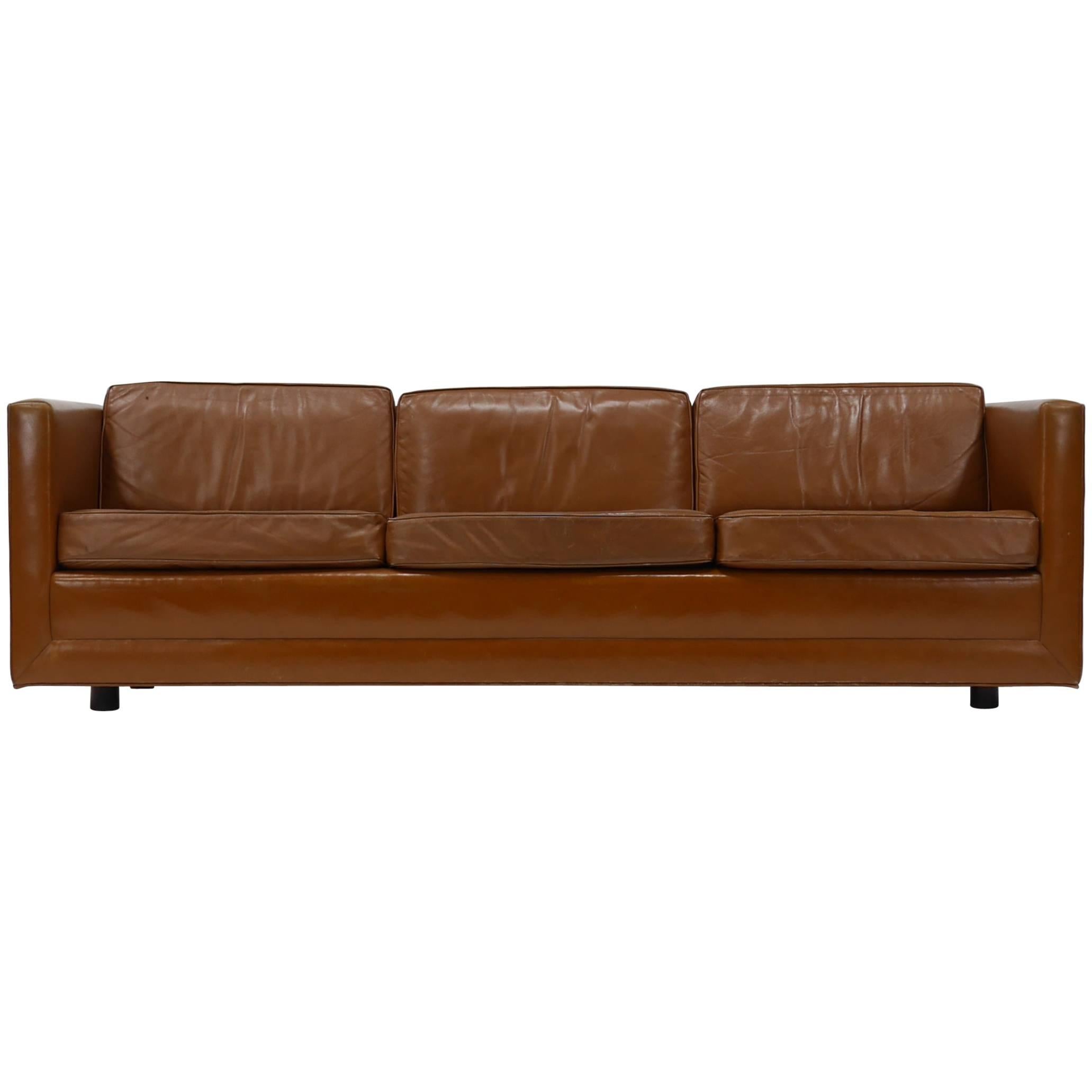 Leather Tuxedo Sofa by Harvey Probber