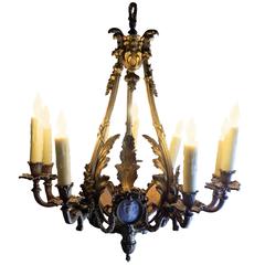 Louis XV Style Gilt-Metal Chandelier with Jasperware Plaques, 19th Century