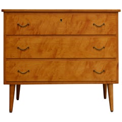 Scandinavian Mid-Century Gold Elm Three-Drawer Chest of Drawers