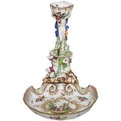 Fina y rara fuente dispensadora de licor de porcelana figurada alemana del siglo XIX