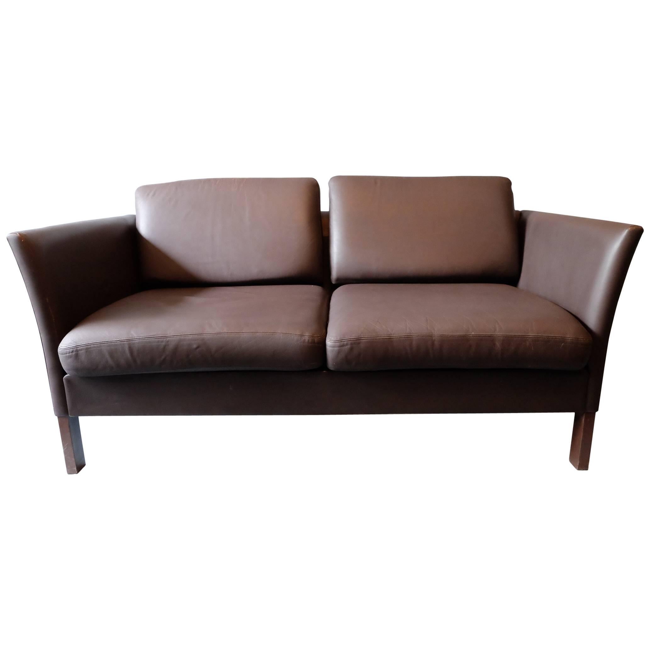 Danish Leather Loveseat from circa 1970 For Sale