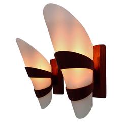 Two Wall Lamps Complete Made of Teak Wood