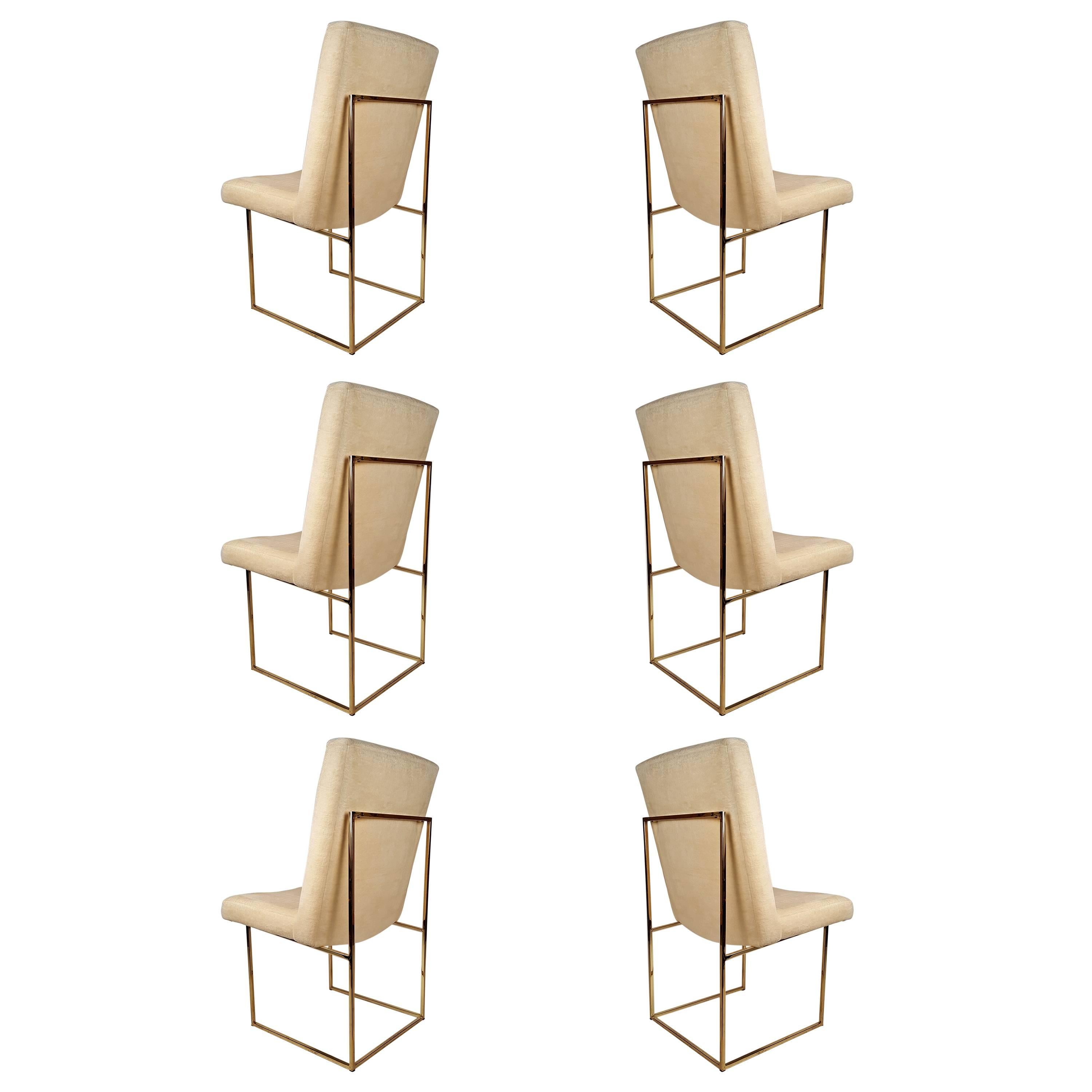 Set of Six Milo Baughman Architectural Brass Dining Chairs