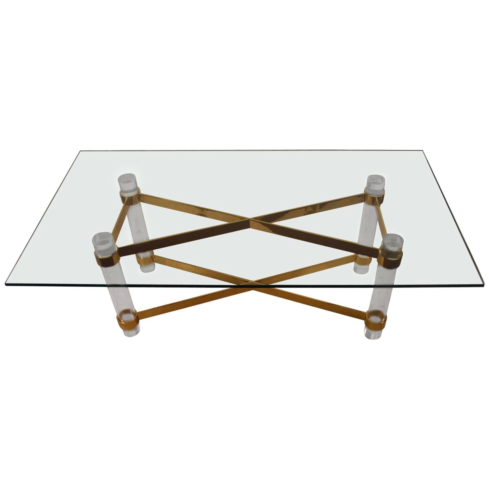 High Quality Lucite Brass and Glass Dining Table