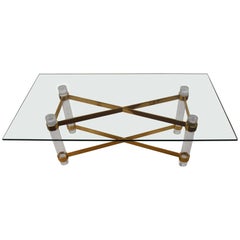 High Quality Lucite Brass and Glass Dining Table