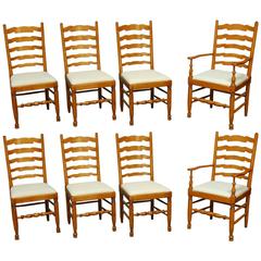 Vintage Set of Eight English Ladder Back Dining Chairs