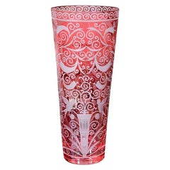 Vase, Kristall, Barockstil, roter Kristall, hergestellt in der Tschechischen Republik, hohe Vase