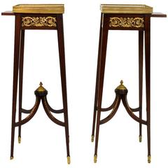 Louis XVI Style Bronze-Mounted One-Drawer Stands with Rouge Marble Top