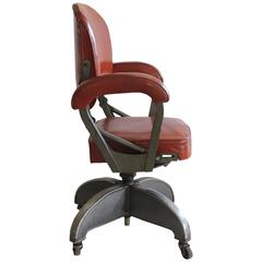 Stylish Art Deco Leather and Metal Desk Chair