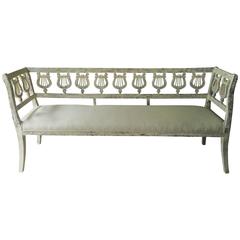 19th Century Swedish Painted Settee with Lyre Back