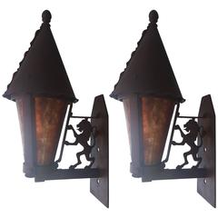 Pair of Mica and Iron Gothic Revival Wall Sconces