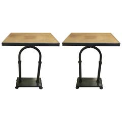 Pair of Iron End Tables with Faux Shagreen Tops by Soane 8