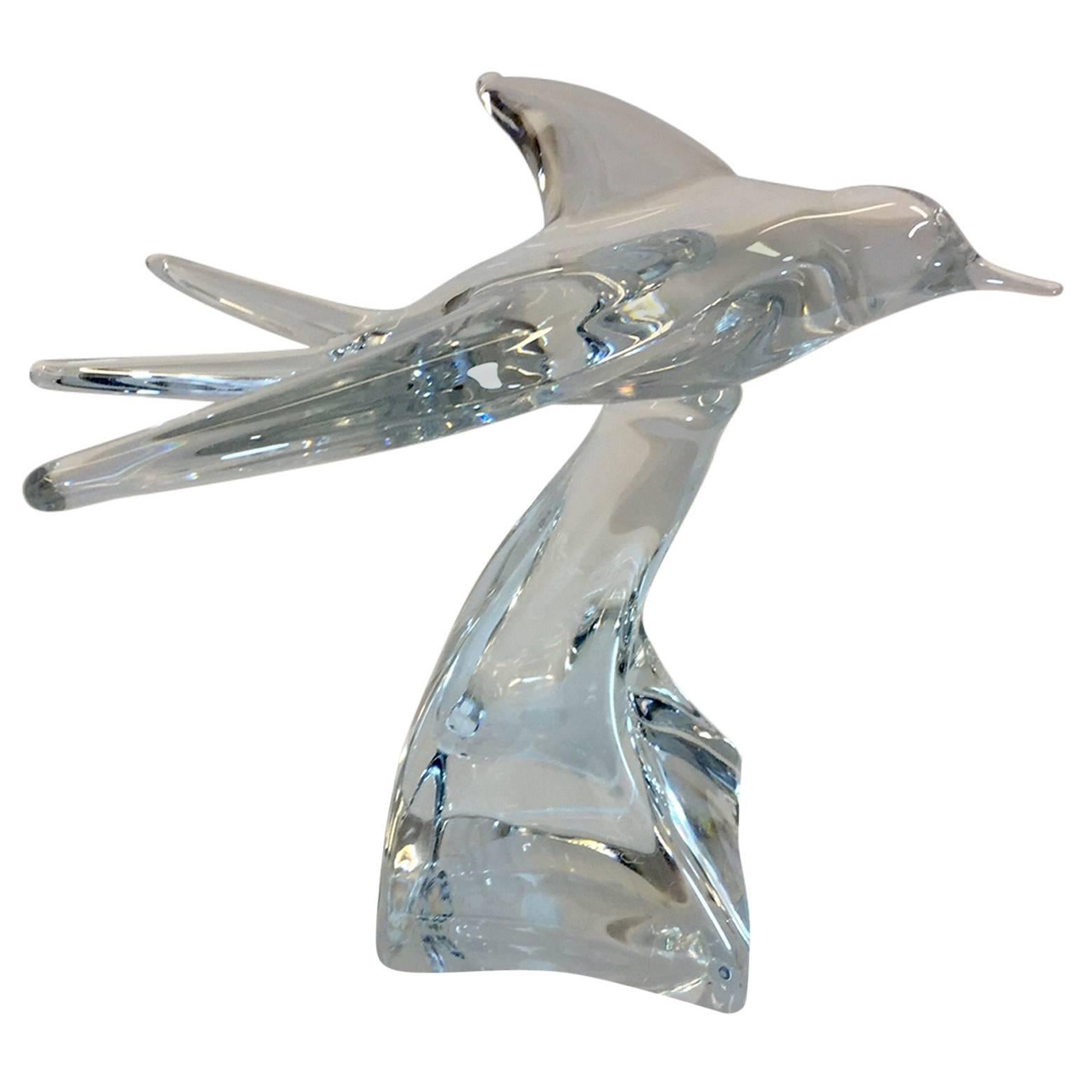 Elegant Daum Crystal Bird in Flight Sculpture For Sale