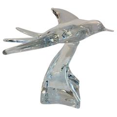Elegant Daum Crystal Bird in Flight Sculpture