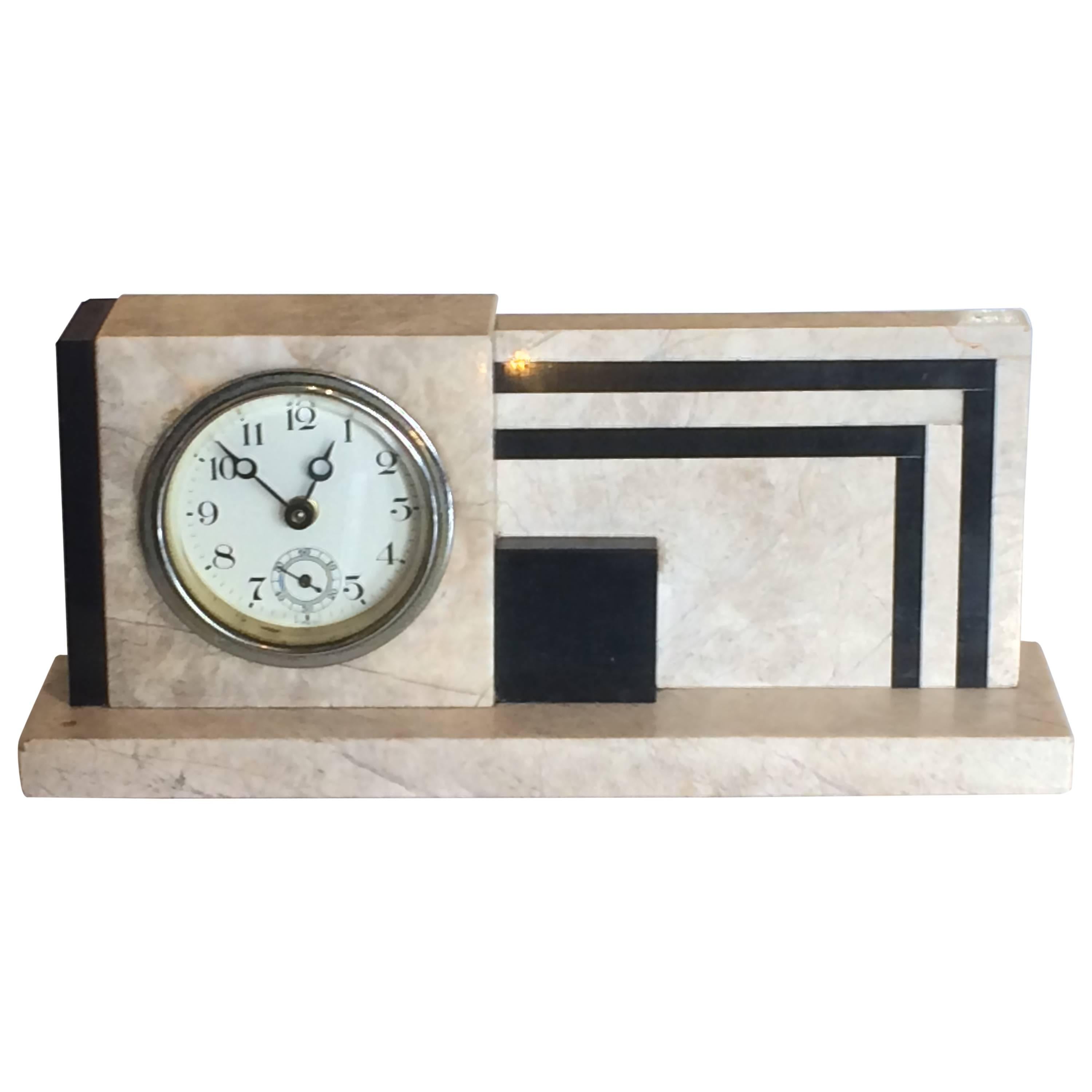 Art Deco Marble Geometric Desk Clock