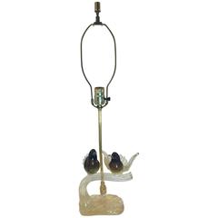Vintage Murano Bird Lamp with Gilded Birds