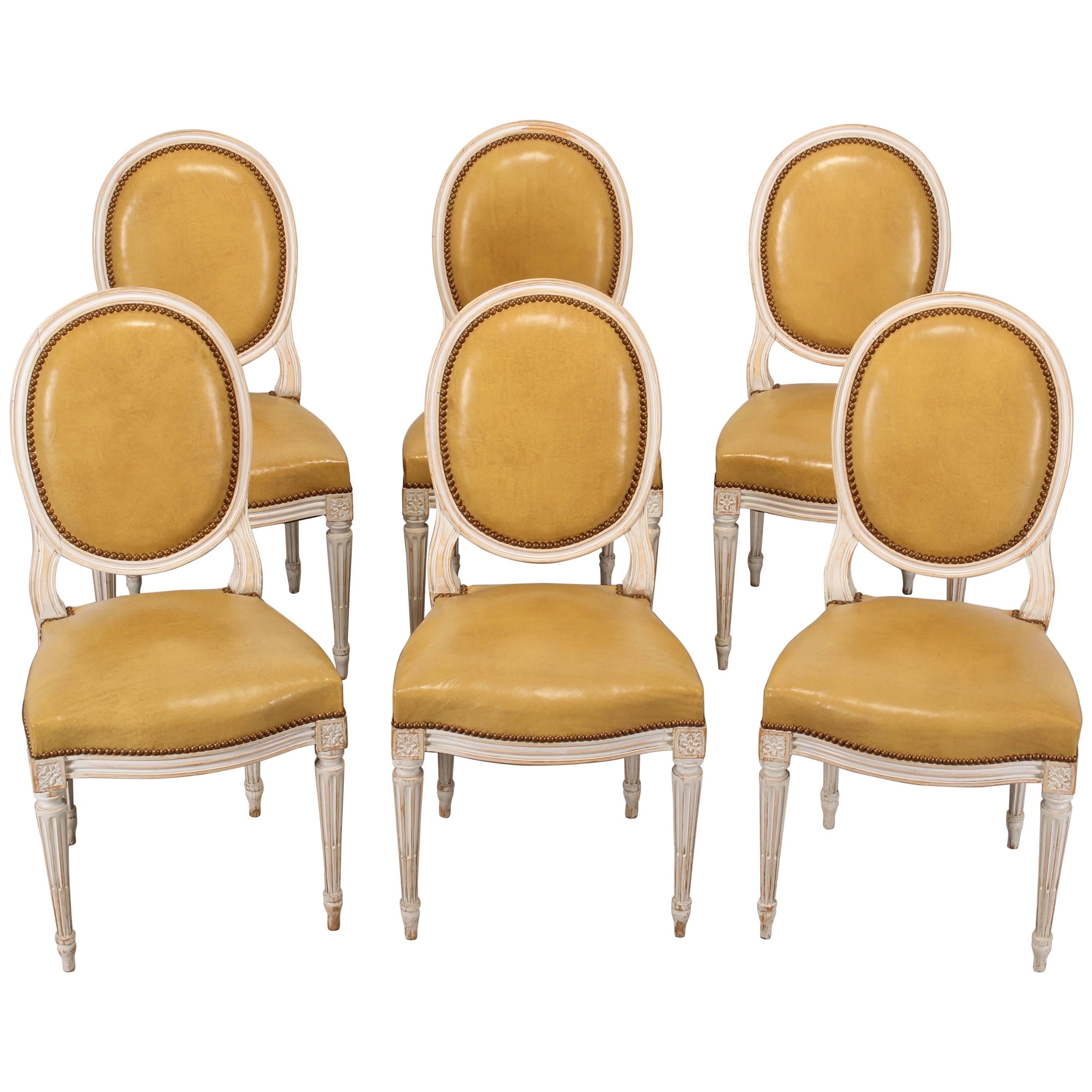 Painted Set of Six Louis XVI Style Dining Chairs, 1950s