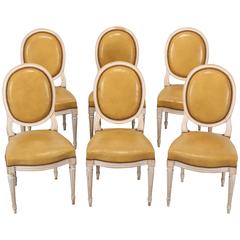 Painted Set of Six Louis XVI Style Dining Chairs, 1950s