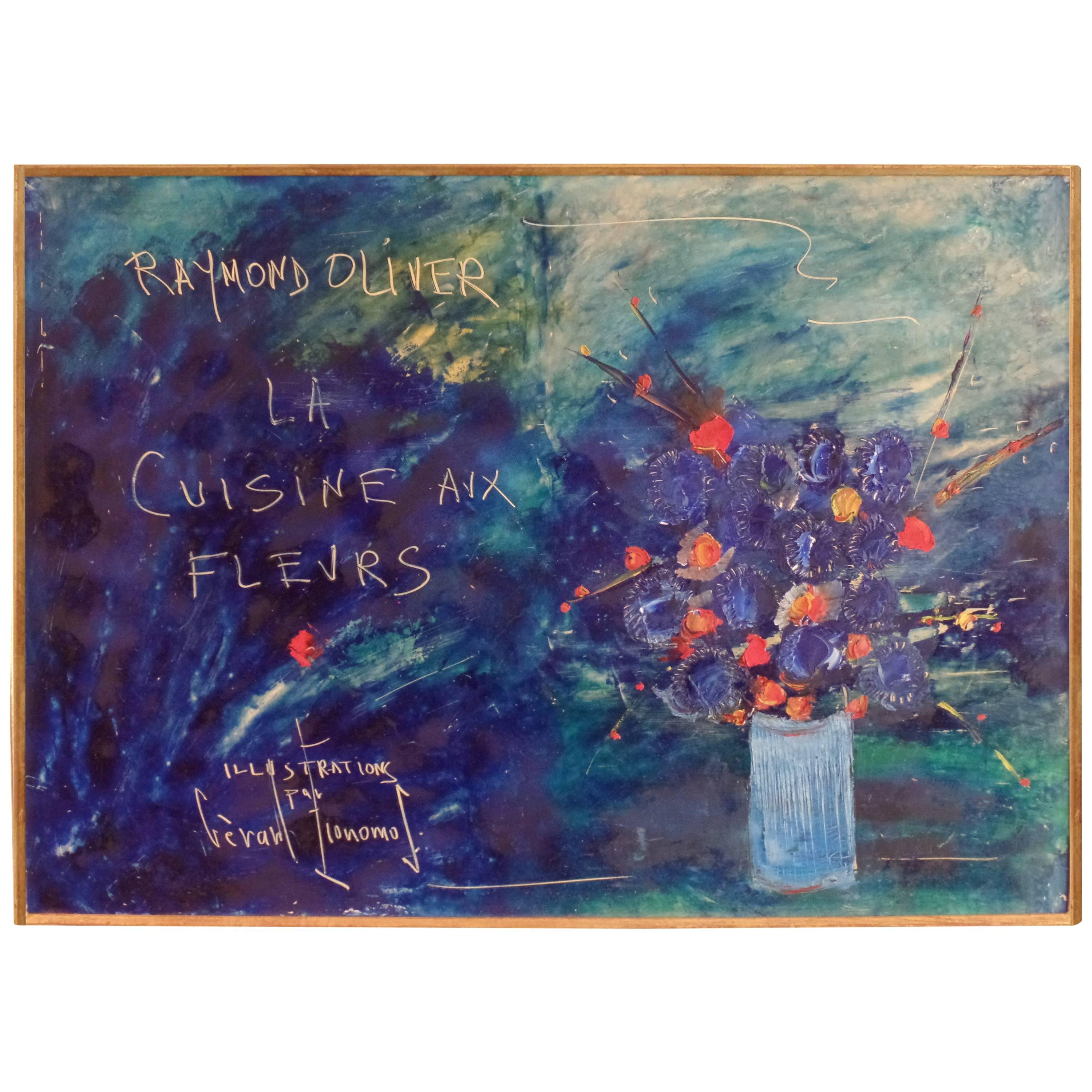 Pintura sobre lienzo, "La Cuisine Aux Fleurs" de Gerard Economos en venta