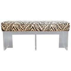 Zebra Print Upholstered Lucite Bench