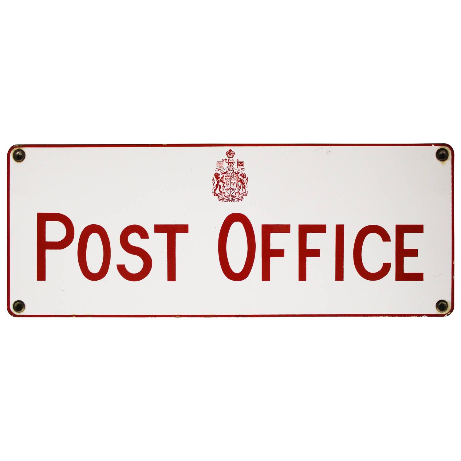 Vintage Canadian Post Office Porcelain Sign For Sale at 1stdibs