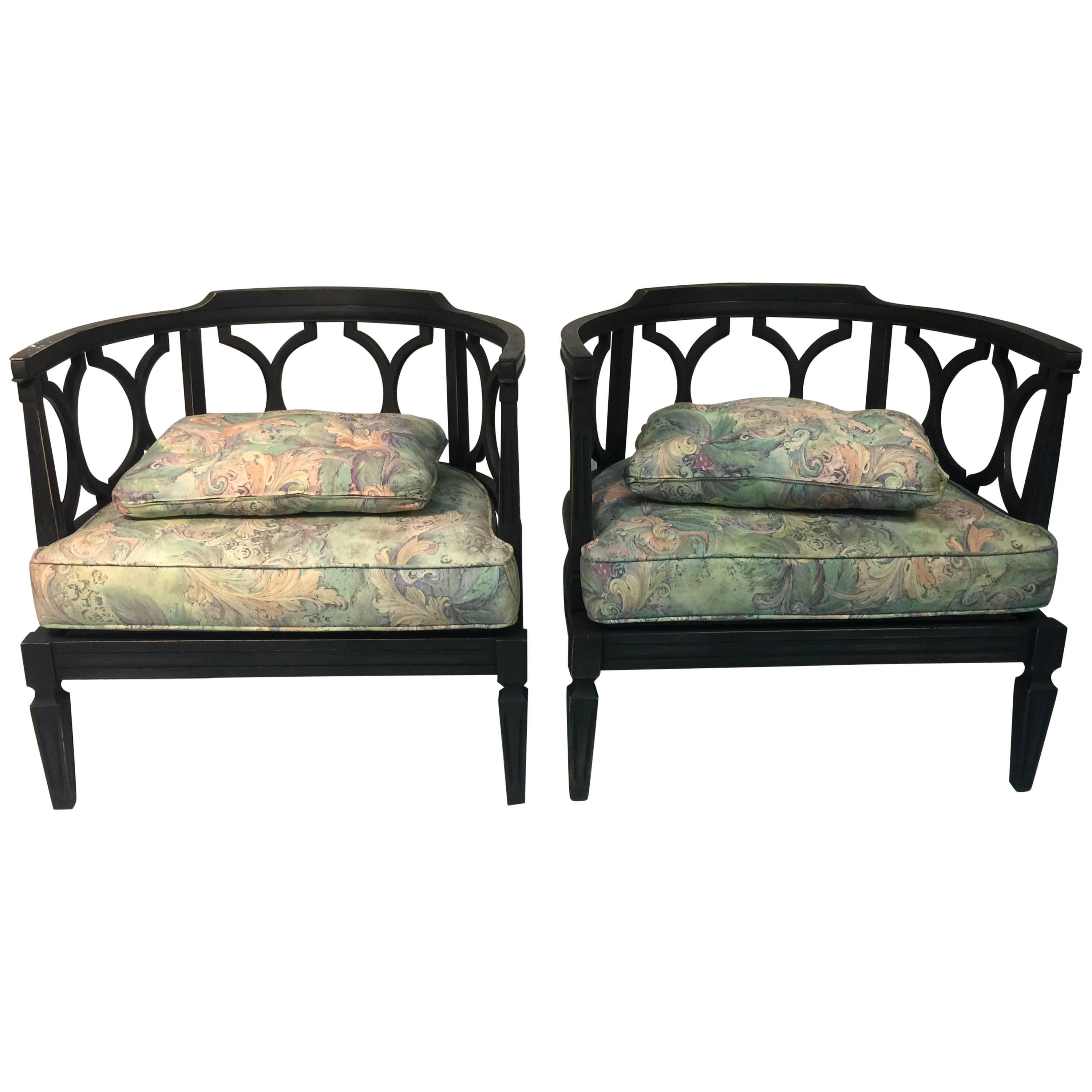 Pair of James Mont Style Asian Inspired Hollywood Regency Chairs For Sale