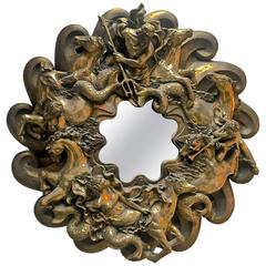 Poseidon-Themed Substantial Sculptural Brutalist Mirror