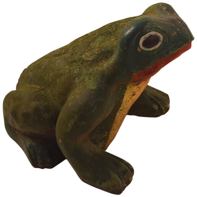 Great Cast Stone Garden Frog in Old Paint Surface