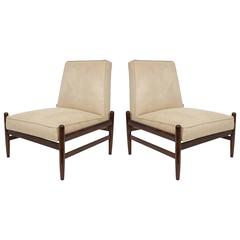 Pair of Liceu De Artes & Oficios Lounge Chairs in Faux Suede and Jacaranda 2
