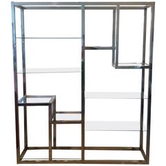 Chrome Etagere Vintage Display Shelves Ten-Shelf Glass Hollywood Regency 10