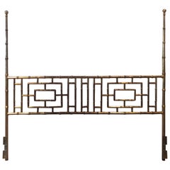  Faux Bamboo Chinese Chippendale Vintage King-Size Headboard Bed Geometric