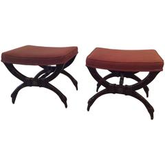 Wood Swan Pair of x Benches Stools Vintage Hollywood Regency Palm Beach