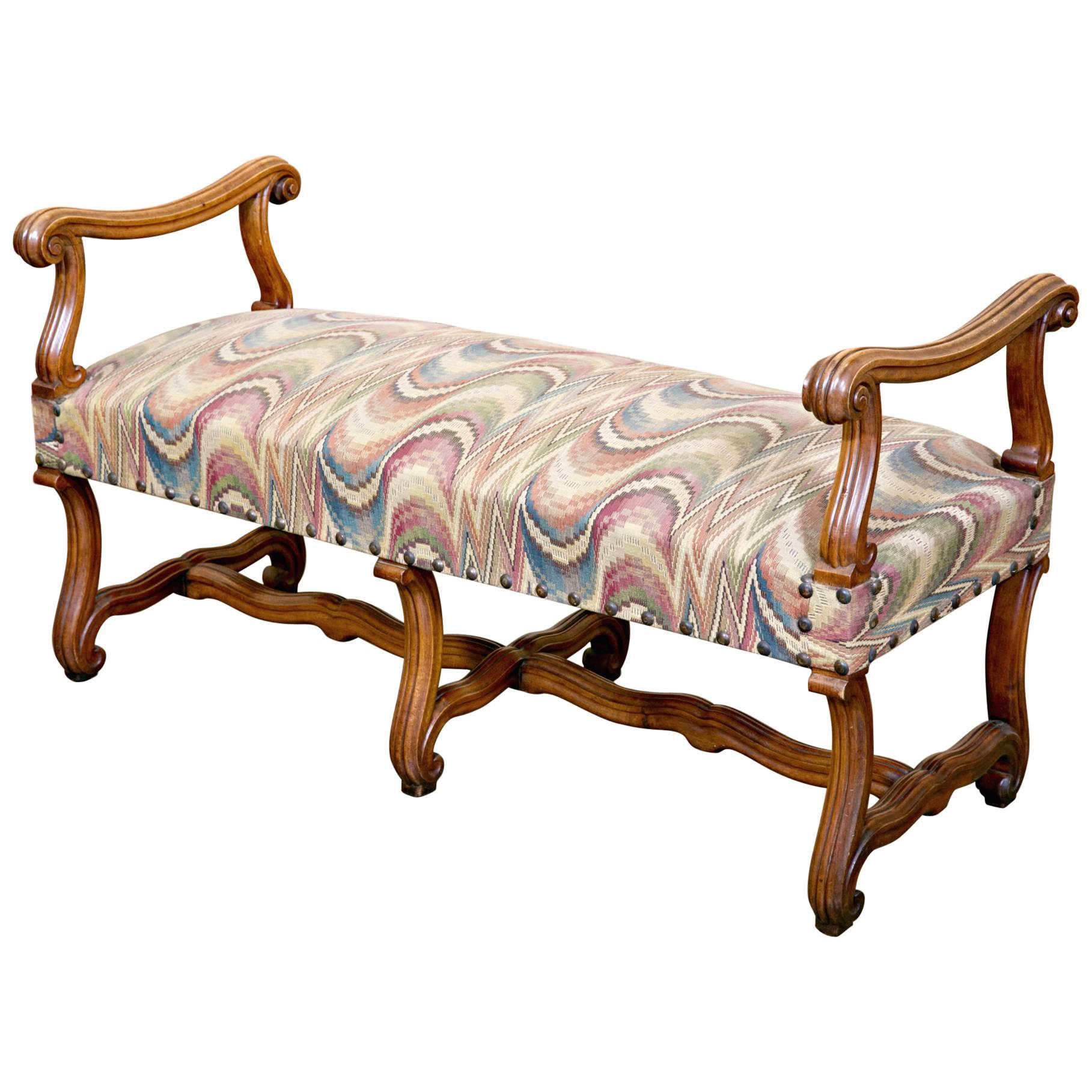 Mid-19th Century French Os de Mouton Backless Bench with Arms