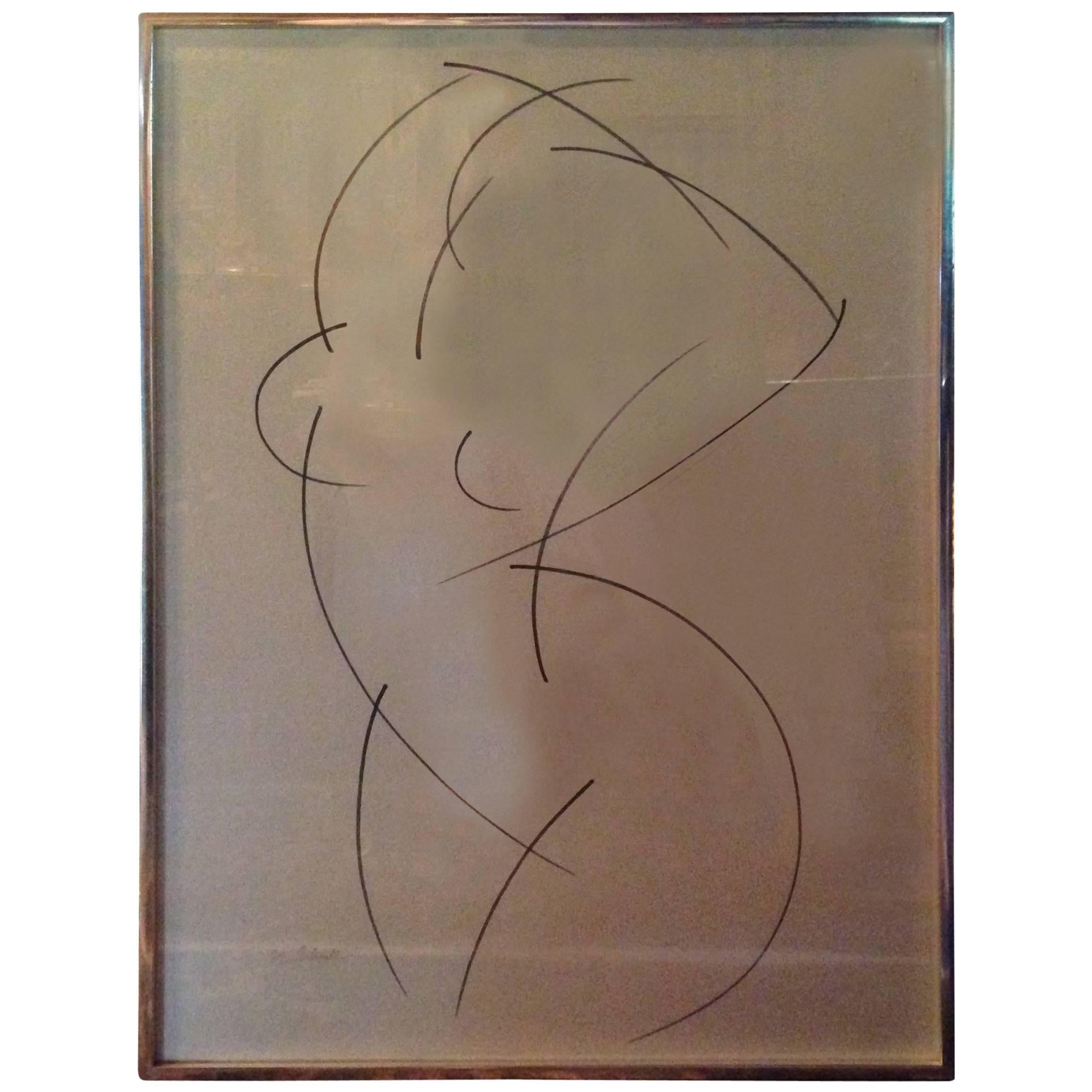 1960s Female Nude Felt Pen Sketch For Sale