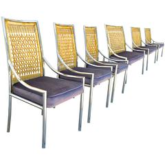Mid-Century Modern Chrome and Cane Dining Chairs Set of Six