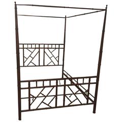 Queen Chinese Chippendale Faux Bamboo Vintage Metal Canopy Bed Chinoiserie Bed 3