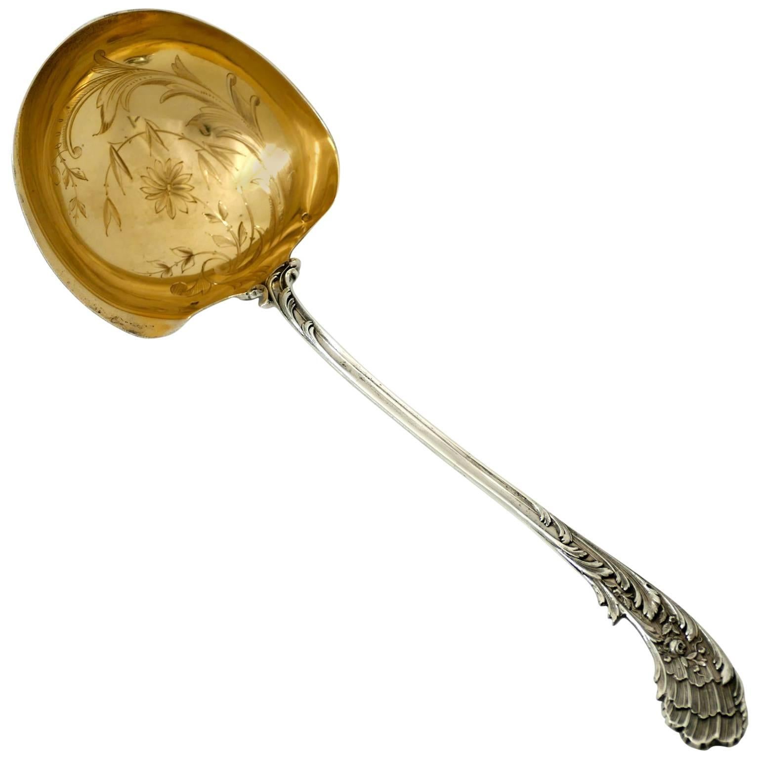 Labat French Sterling Silver 18-Karat Gold Cream or Sauce Ladle For Sale