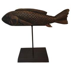 Antique Japanese Hand-Carved Wood KOI Good Fortune Fish Sculpture, 19thc FREE SHIP