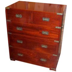 English Bench Made Figured Mahogany Campaign Style Chest