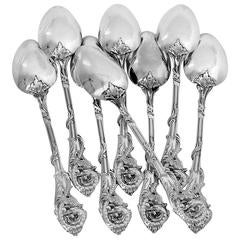 Antique Veyrat Rare French Sterling Silver Tea Coffee Spoons Set Sculpted Dragons