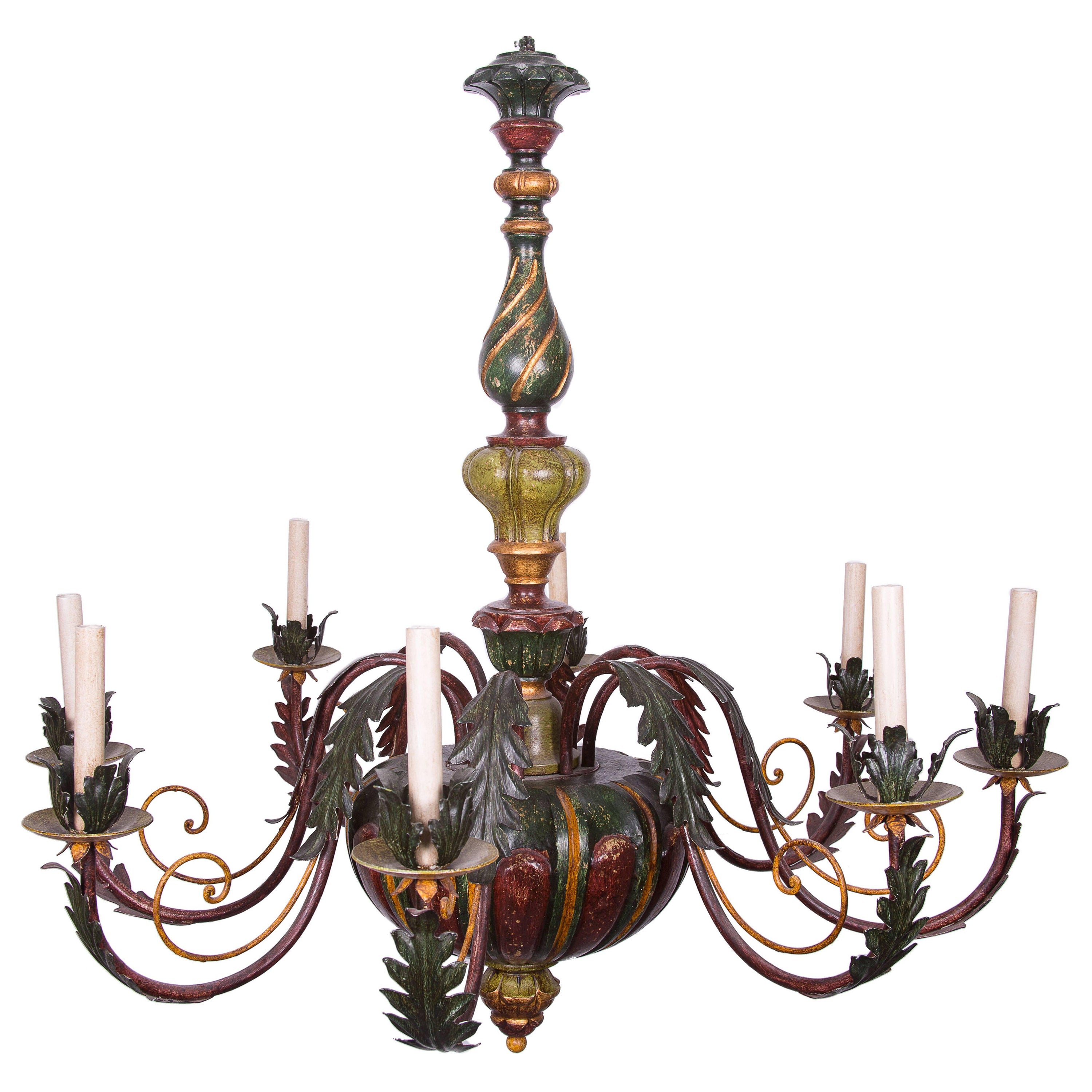 Italian Carved Polychrome Chandelier For Sale