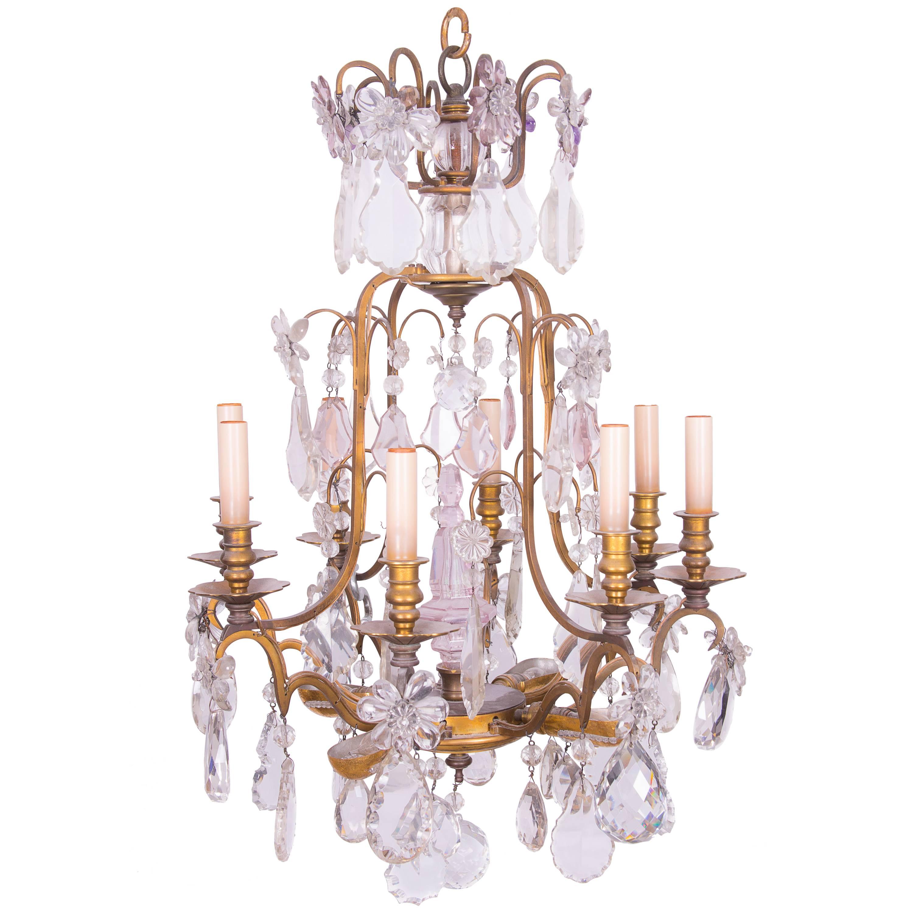 French Gilt Bronze and Crystal Chandelier