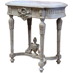 19th Century French Carved Louis XVI Painted Oval Table with Gray Marble Top