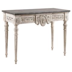 Antique Swedish Period Gustavian Console Table with Carved Wood and Granite Table