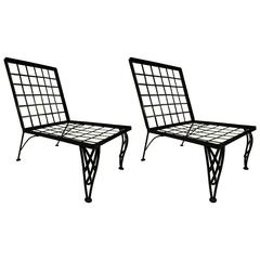 Pair of French Mid-Century Modern Grid Back Lounge Chairs Attr. to Rene Gabriel 8