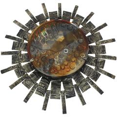 Brutalist Mid-Century Wall Sconce, Metal and Blown Glass, 1970s