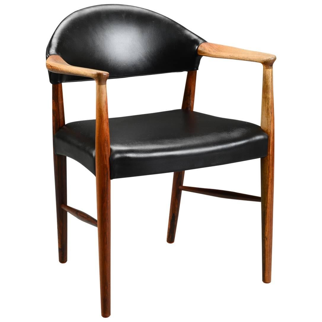 Rosewood and Black Leather Armchair/Desk Chair by Kurt Olsen